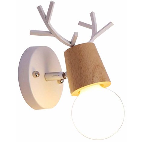 Nordisch Einfach Kronleuchter (Weiß) Design Hirsch Wandleuchte Holz Wandlampe für Schlafzimmer Wohnzimmer Arbeitszimmer Kinderzimmer