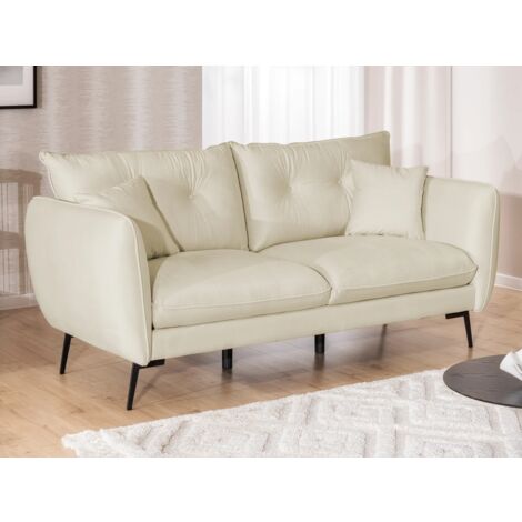 Nordloft - Modernes Sofa 3-Sitzer aus Beige Samt-Stoff mit Hohen Schwarzen Metallfüßen und schöner Sitzkomfort