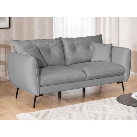 Nordloft - Modernes Sofa 3-Sitzer aus Hellgrau Samt-Stoff mit Hohen Schwarzen Metallfüßen und schöner Sitzkomfort
