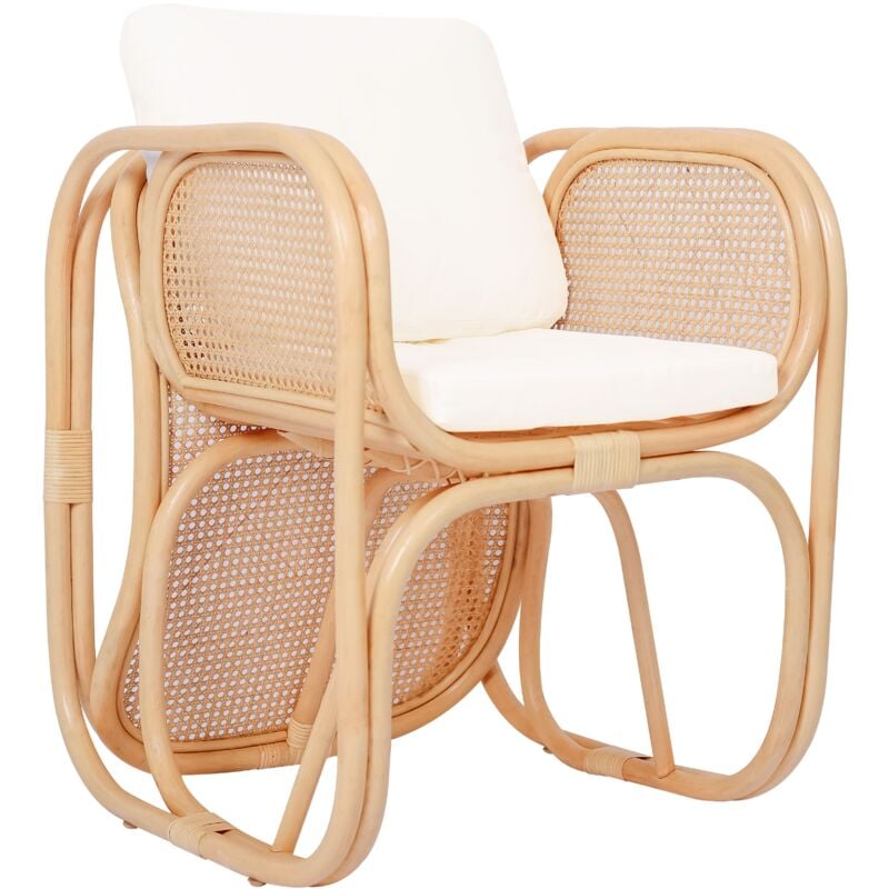 Fauteuil en Rotin Naturel et Tissu Beige - Nordlys