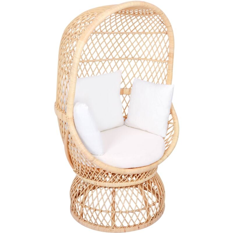 Fauteuil Oeuf en Rotin Naturel et Tissu Beige - Nordlys