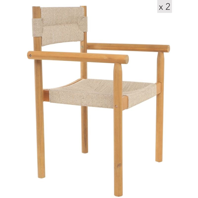 Lot de 2 Chaises Intérieur Extérieur en Acacia Massif et Corde - Nordlys