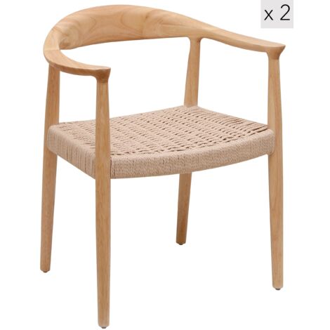 Nordlys – Lot de 2 chaises scandinaves en bois massif – Hévéa finition naturelle – Hauteur d'assise 43 cm – Confort optimal – Pour salle à manger et bureau