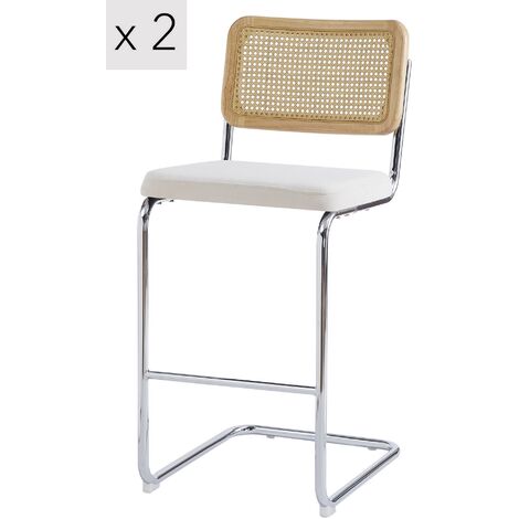 Nordlys – Lot de 2 tabourets de bar en métal et cannage – Hauteur d'assise 75 cm – Design industriel pour intérieur moderne – Faciles à entretenir