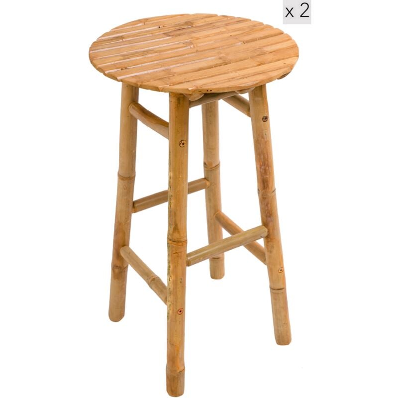 Nordlys - Lot de 2 Tabourets de Bar Interieur Exterieur Bois Bambou