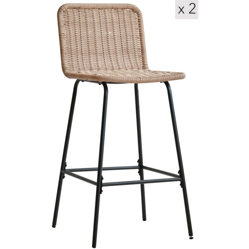 Nordlys - Lot de 2 Tabourets Metal et Fibres Naturelles