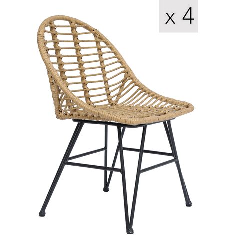 Nordlys – Lot de 4 chaises empilables en métal époxy noir – Hauteur d'assise 44 cm – Confort optimal avec assise en polyrotin