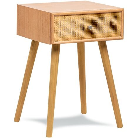 NORDLYS Table de Chevet Nuit Appoint Scandinave en Bois Tiroir Cannage Rotin