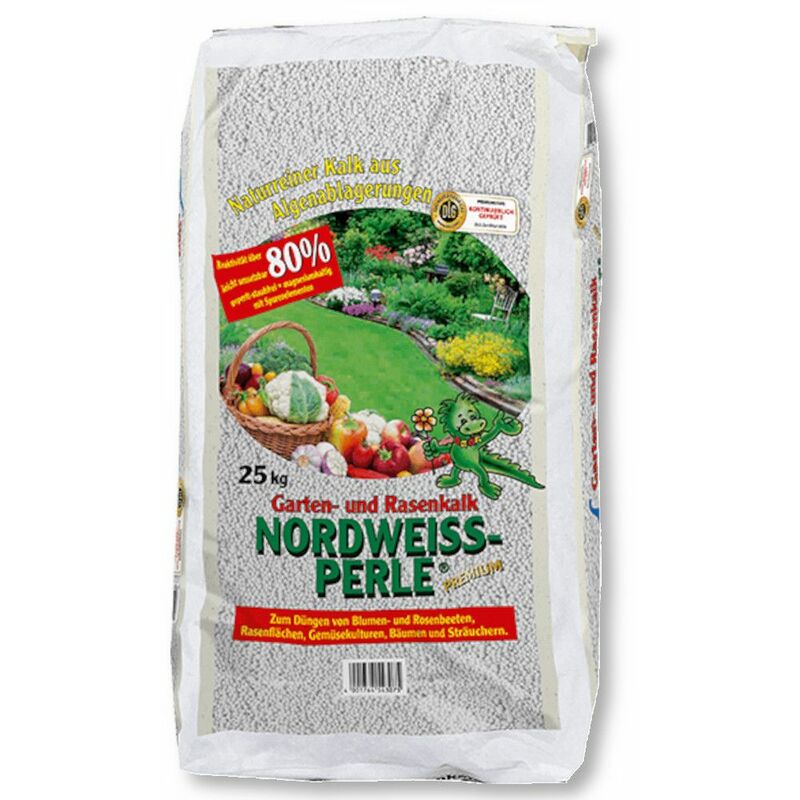 NordweissPerle® 25 kg Gartenkalk Rasenkalk Bodenaktivator Staubfrei