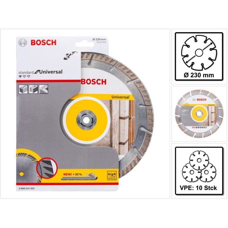 Bosch - 230 x 22,23 mm Disque à tronçonner diamant universel standard - 10 pièces (2608615066) pour béton