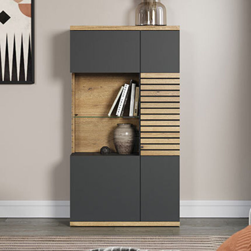 CALICOSY - Buffet haut vitré 2 portes dont 1 porte avec verre trempé L80 cm - NORRIS