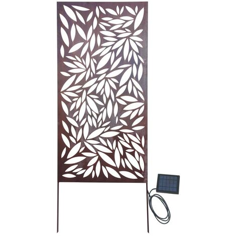 Nortene Panneau décoratif solaire en métal, motif feuillage - batterie rechargeable - 60 x 120 cm