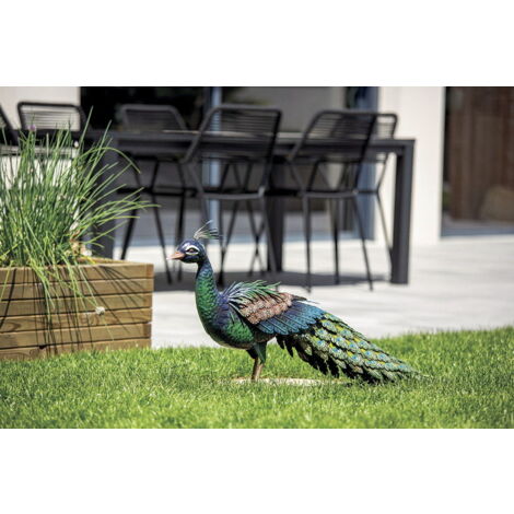Nortene – Paon décoratif en métal stylisé – Dimensions 94 x 28 x 52 cm – Apporte dynamisme et couleur à votre jardin – Assemblage facile
