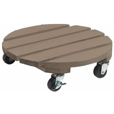 Nortene – Support à roulettes en bois massif 40 cm – Finition taupe – Charge max 120 kg – 4 roulettes avec freins pour pots de fleurs