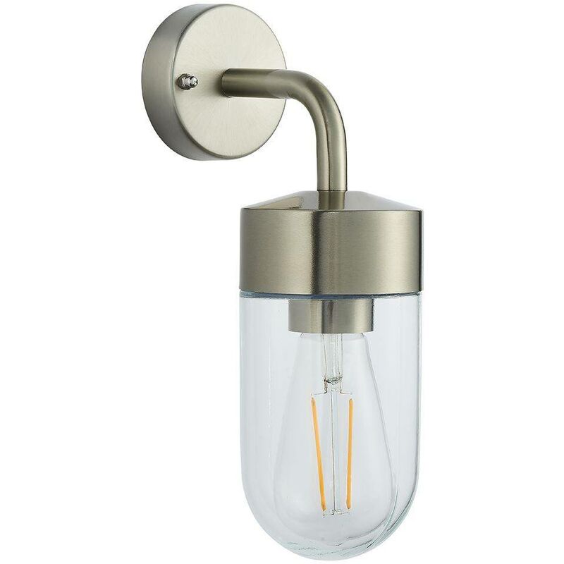 Endon North - 1 Light Outdoor Wall Light Brushed Stainless Steel & Clear Glass IP44, E27