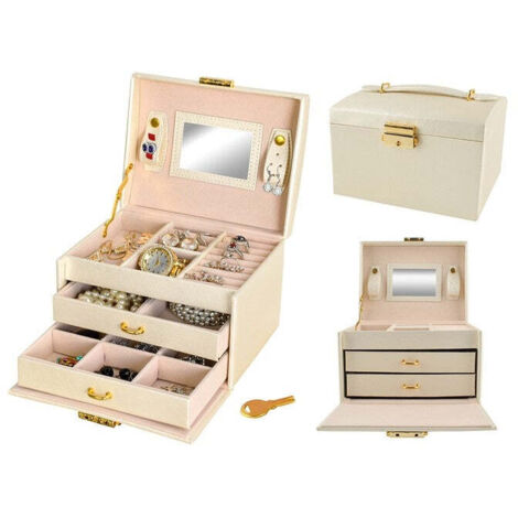 Northix Boîte à Bijoux Grande Beige Multi-niveaux