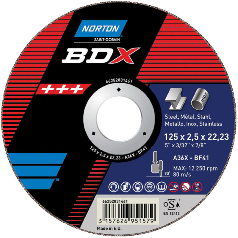 66252831454 disque à découper plat bdx inox A36X 115X2,5X22,23 T41 - Norton