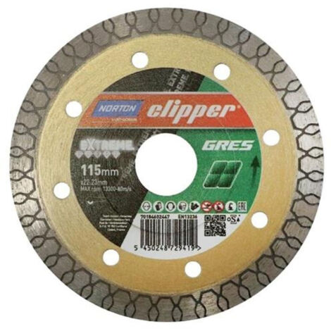 NORTON CLIPPER Diamanttrennscheibe Extreme Gres Ø 115 mm Bohrung 22,23 mmSegmentbreite 1,3 mm Segmenthöhe 10 mm