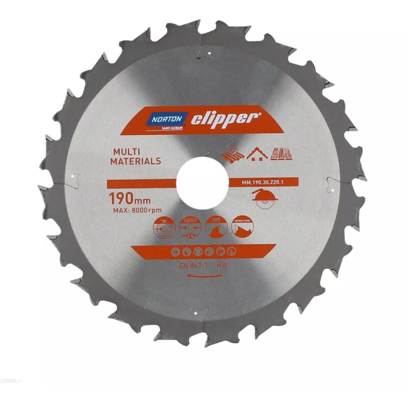 Norton piła tarczowa 190mm x 30mm x 20z multi materials demolition (3,0/2,0)
