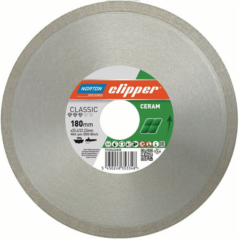 Disque à tronçonner diamant Classic Ceram d. 180 mm perçage 25,4 / 22,23 mm 1,7 mm 7 mm Norton