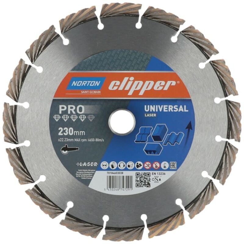 Clipper 70184603038 - Lame diamantée de pour matériaux de construction de (230 mm, diamètre 22,23 mm) - Norton