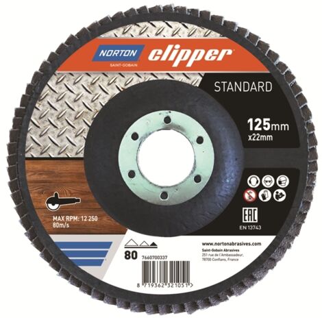 Norton Clipper Fächerschleifscheibe Mopteller Standard 125mm, Ausführung: 125x22,23 , K80, 10er VE