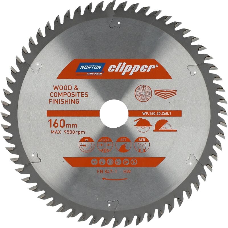 Norton piła tarczowa 160mm x 20mm x 60z drewno i kompozyty atb (2,2 / 1,6)