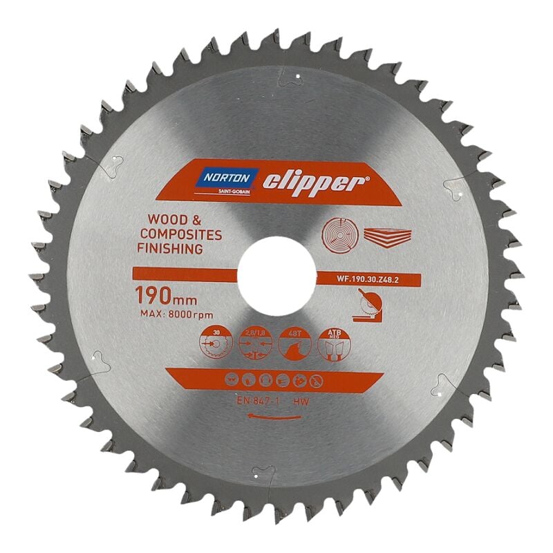 Norton - piła tarczowa 190mm x 30mm x 48z drewno i kompozyty atb neg (2,6 / 1,6)