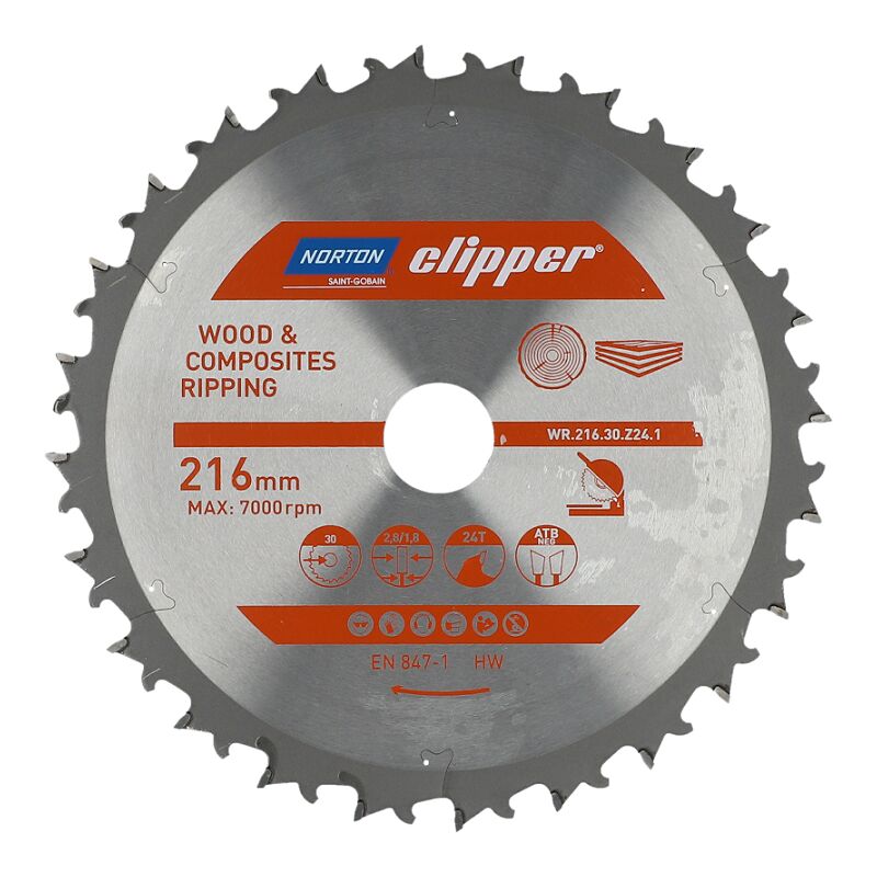 Norton - piła tarczowa 216mm x 30mm x 24z drewno i kompozyty atb neg (2,8 / 1,8)