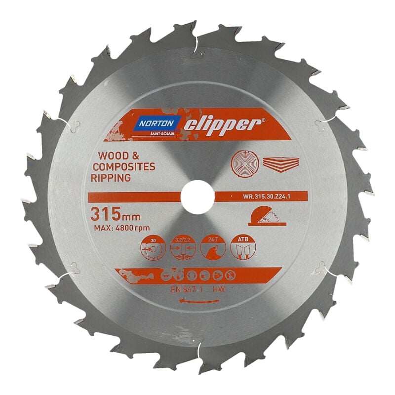 Piła tarczowa 315mm x 30mm x 24z drewno i kompozyty atb (3,2 / 2,2) - Norton