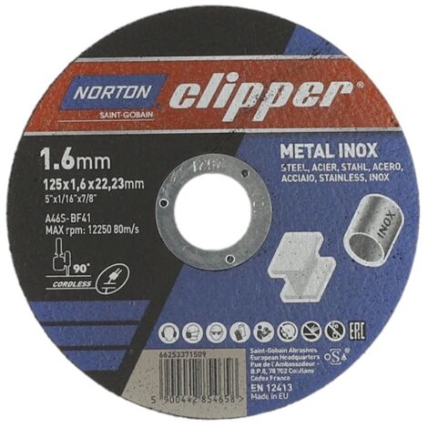 NORTON CLIPPER Trennscheibe D125x1,6mm Typ 41Metall-Inox Bohrung 22,23 mm