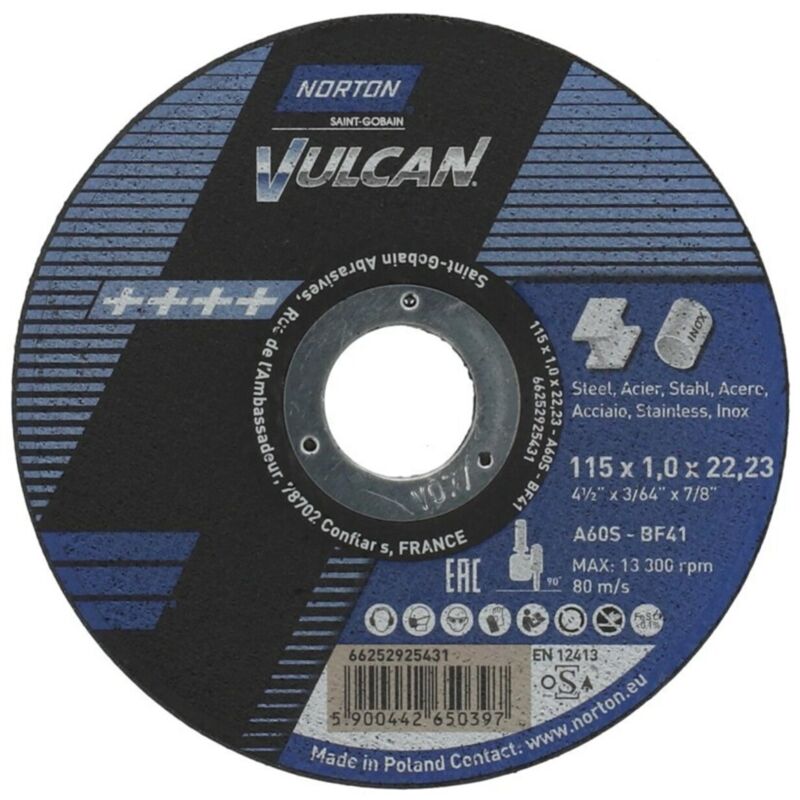Image of Norton VULCAN-Metall-Inox Trennscheibe, gerade ultradünn 115x1x22.23