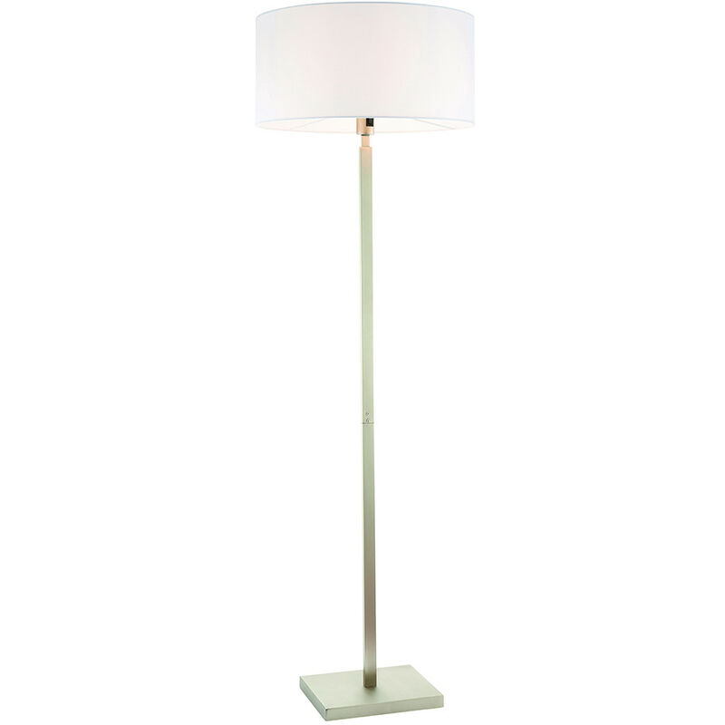 Floor Lamp Matt Nickel Plate, Vintage White Fabric Shade With Usb Socket