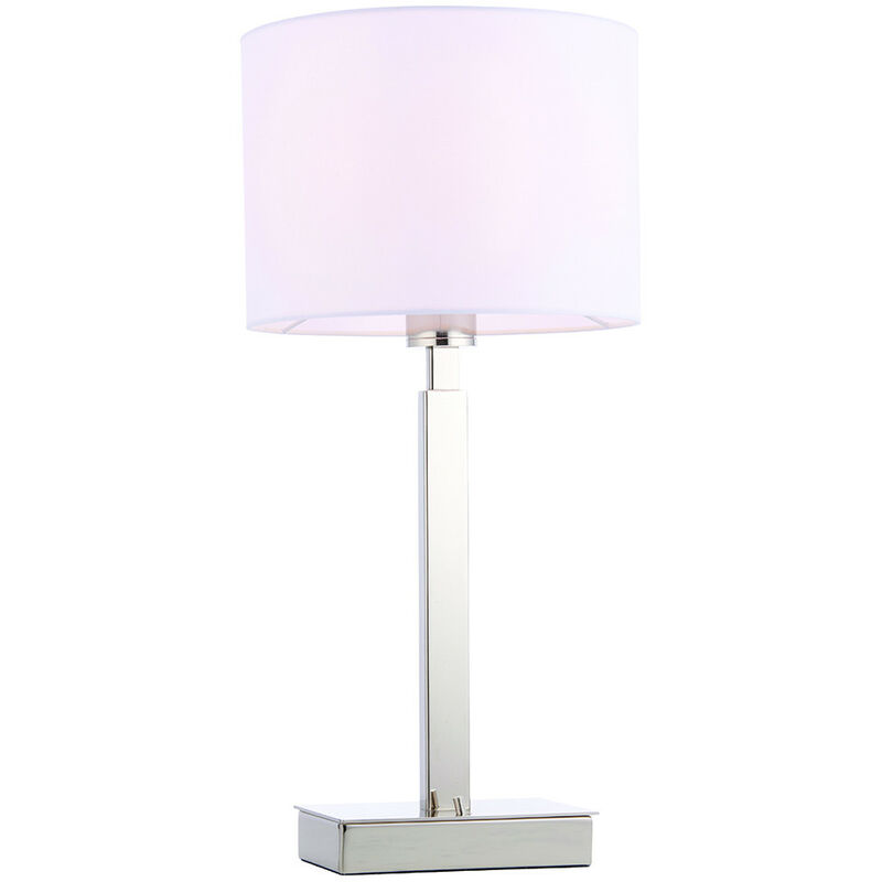 Table Lamp Chrome Plate, Vintage White Fabric Shade With Usb Socket