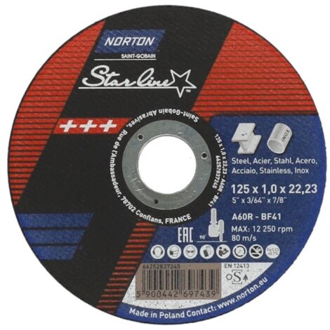 Norton – Disque à lamelles 125 mm – Épaisseur 1 mm – Pour acier et inox – Découpe rapide avec peu de vibrations