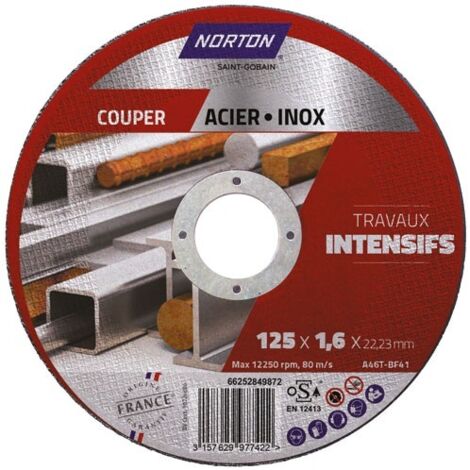 NORTON - Disque à tronçonner fin plat intensif métal 125x1.6x22.2