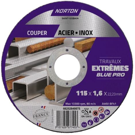 NORTON - Disque à tronçonner métal/inox 115x1.6x22.2