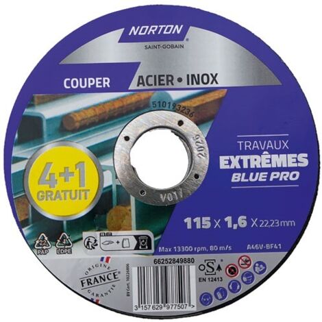 NORTON - Disque extrême métaux 115x1.6x22.2 lot 4+1