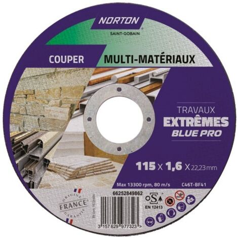 NORTON - Disque tronçonner plat fin extrême tous matér. 115x1.6x22