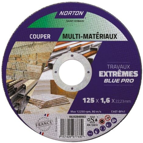 NORTON - Disque tronçonner plat fin extrême tous matér. 125x1.6x22.2