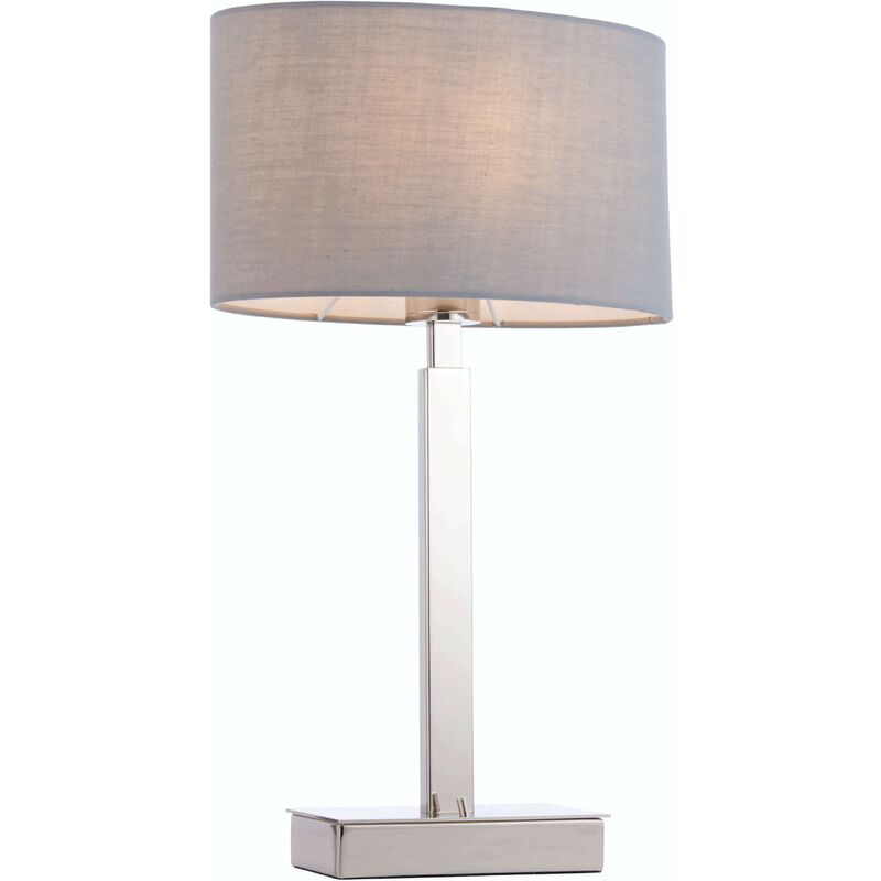 Table Lamp Chrome Plate, Grey Fabric Oval Shade With Usb Socket