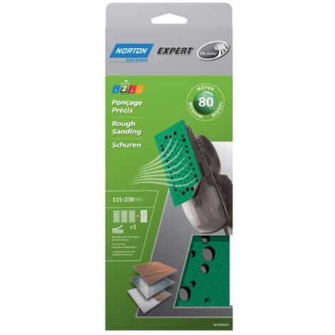 Norton Lot de 5 Garnitures multi air 115 x 230 mm Grain 80