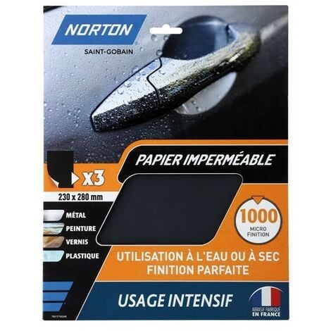 NORTON - Papier imperméable 23 x 28 cm grain 1000 usage itensif (lot de 3)