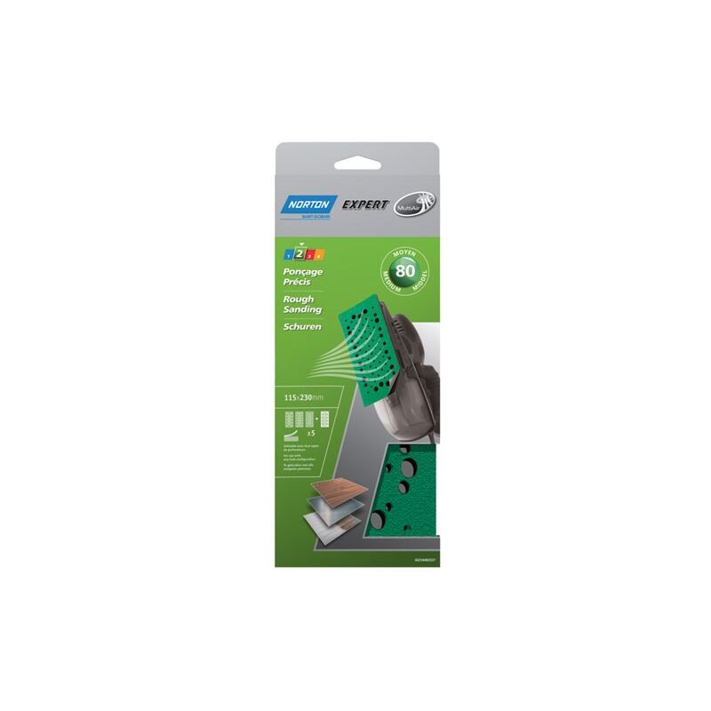 NORTON  - 5 Garnitures Corindon Multi-Air 115 X 230 Mm (Grain 80)