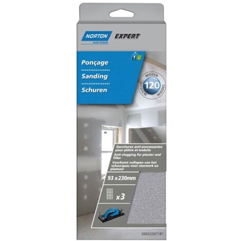 NORTON - Patins spécial plâtre 93x230mm grain 120 par 3
