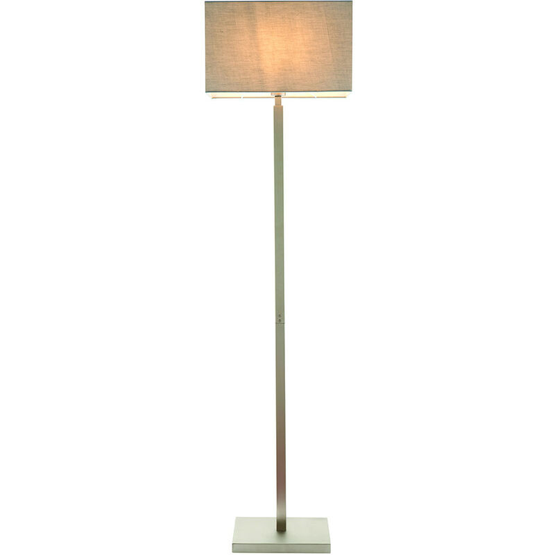 Floor Lamp Matt Nickel Plate, Grey Fabric Rectangular Shade With Usb Socket