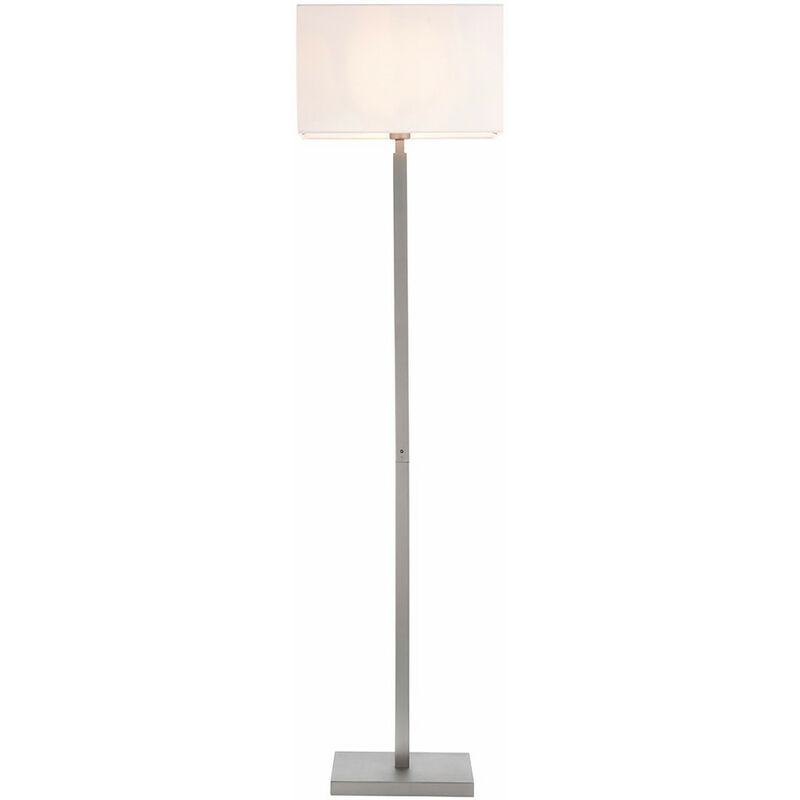 Floor Lamp Matt Nickel Plate, Vintage White Fabric Rectangular Shade With Usb Socket
