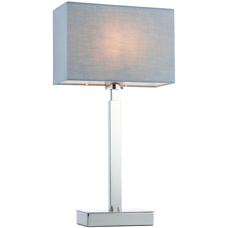 Table Lamp Chrome Plate, Grey Fabric Rectangular Shade With Usb Socket