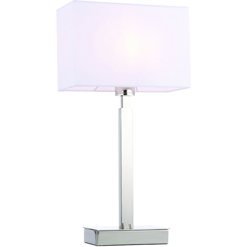 Table Lamp Chrome Plate, Vintage White Fabric Rectangular Shade With Usb Socket