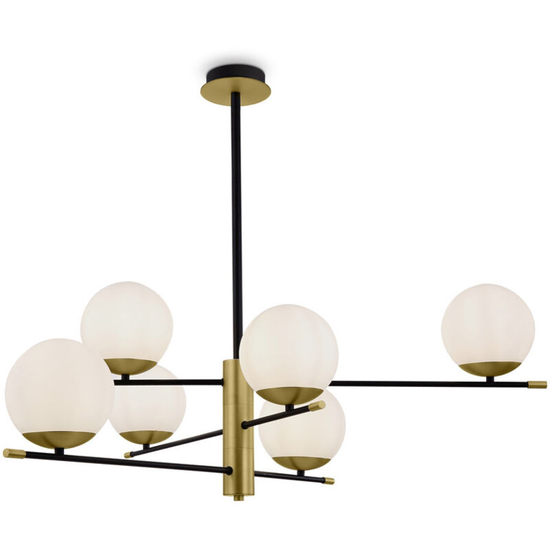 Lampadario Contemporanea Nostalgia Metallo Oro Opaco 6 Luci Diffusori Bianchi
